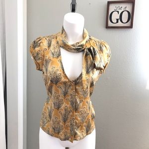 Free People Peacock Silk Blouse w Pussy Bow